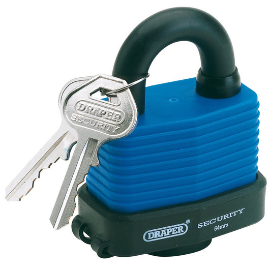 Draper 64178 54mm Weatherproof Outdoor Shed Laminated Steel Padlock & 2 Keys