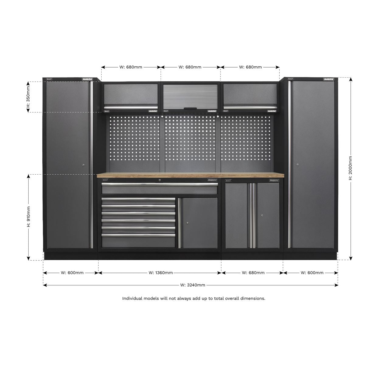 Sealey Superline Pro 3.24m Storage System - Pressed Wood Worktop APMSSTACK13W