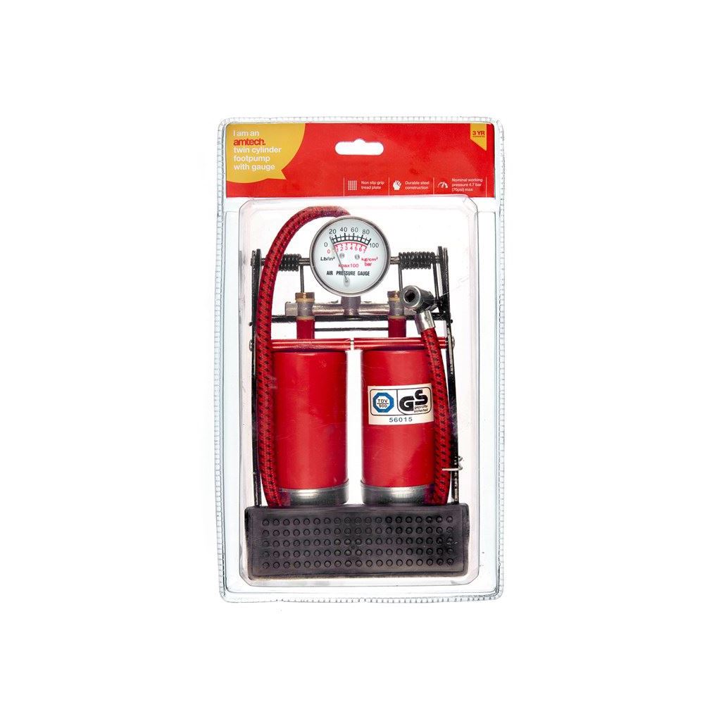 Amtech Double Cylinder Footpump With Gauge - I9400