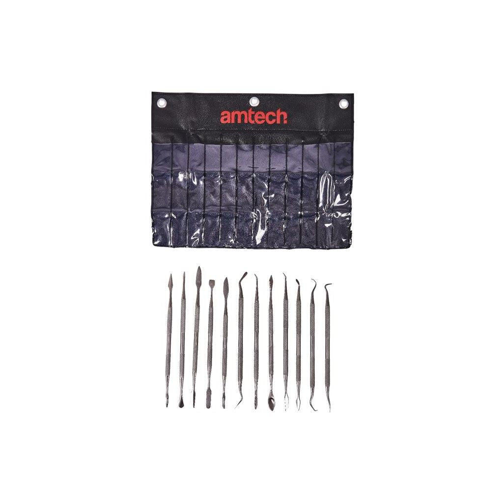 Amtech 12 Piece Stainless Steel Wax Carving Set Double Ended Carving Tools - R0330