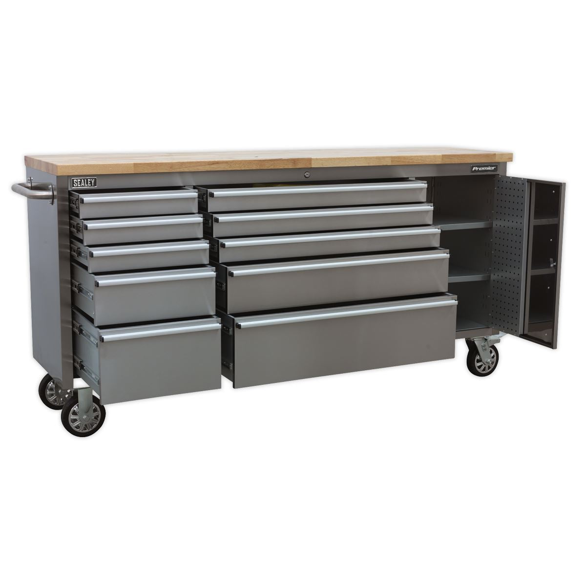 Sealey Mobile Stainless Steel Tool Cabinet 10 Drawer & Cupboard AP7210SS