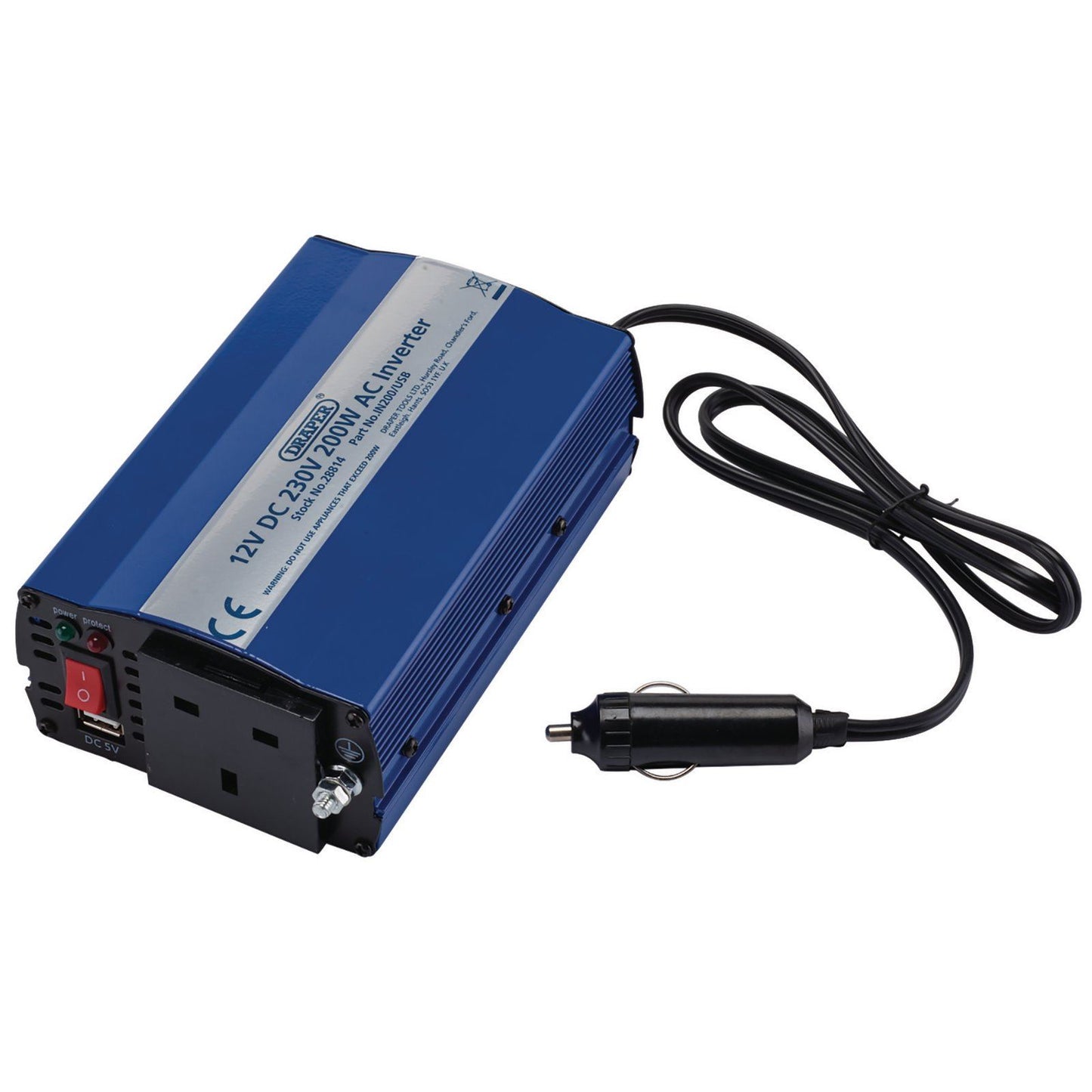 Draper 12V Vehicle/Car Battery 200W Dc-Ac Power Inverter - 28814