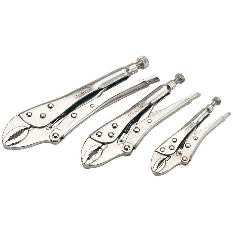 Draper Adjustable Curved Self Grip Vise Locking Jaw Lever Release Pliers 3 X Set - 14040