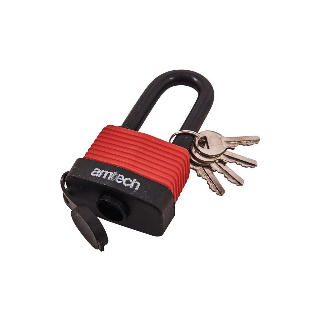 Amtech 50mm Long Shackle Tall Weather Proof Laminated Lock Steel Padlock+4 Key - T0765