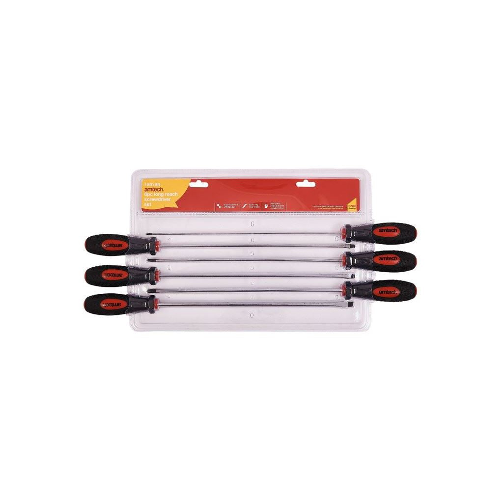 6 Piece Long Reach Screwdriver Set Comfort Grip Magnetic Extra Long Phillips - L0725