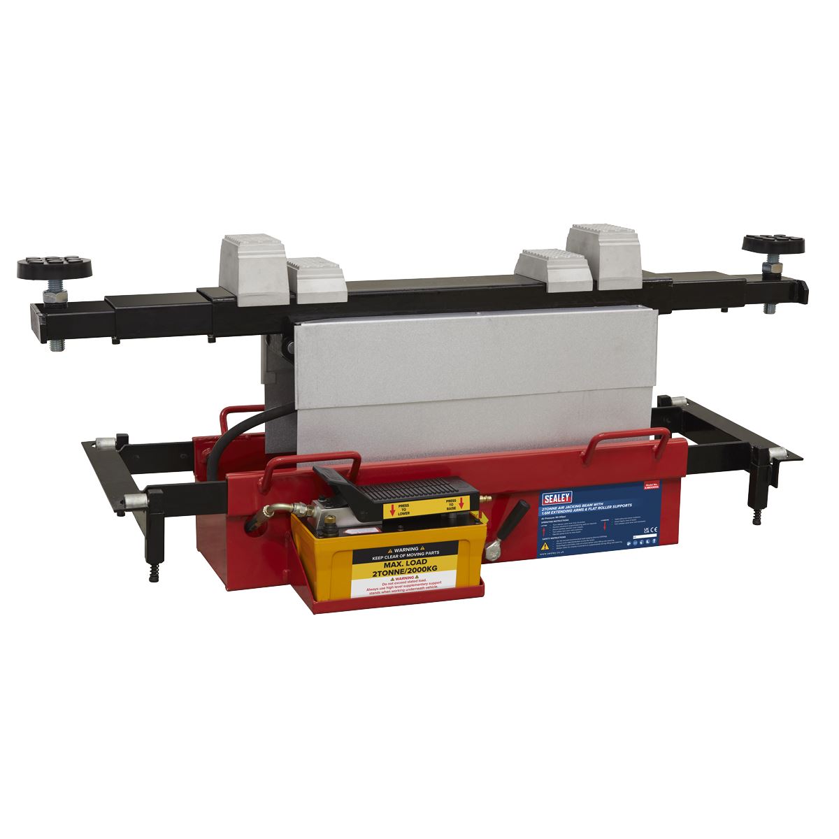 Sealey Air Jacking Beam 2tonne with Arm Extenders & Flat Roller Supports SJBEX200A