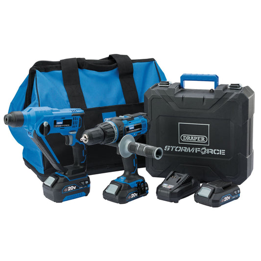 Storm Force 20V Cordless Ultimate Kit Hammer Drill Power Tool Bundle & Tool Bag - 40429