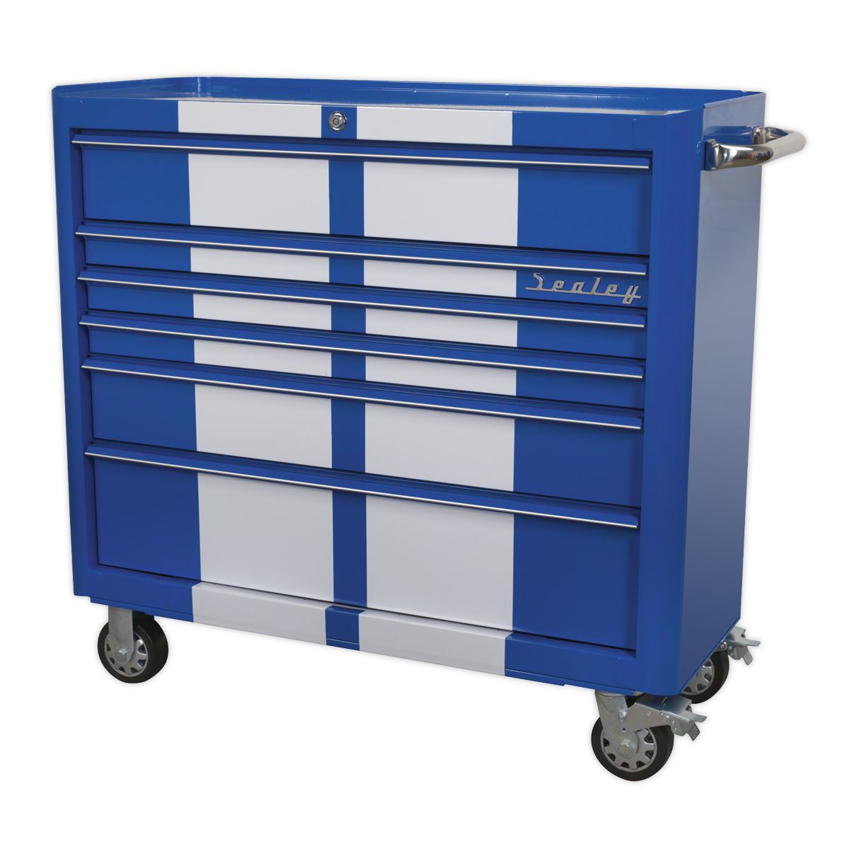 Sealey Rollcab 6 Drawer Wide Retro Style - Blue with White Stripes AP41206BWS