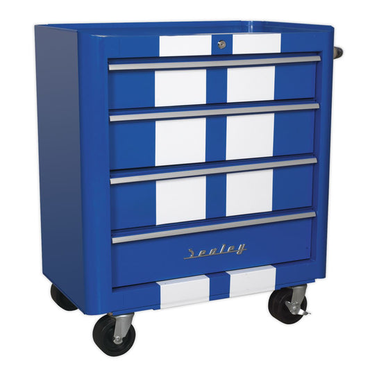 Sealey Rollcab 4 Drawer Retro Style - Blue with White Stripes AP28204BWS