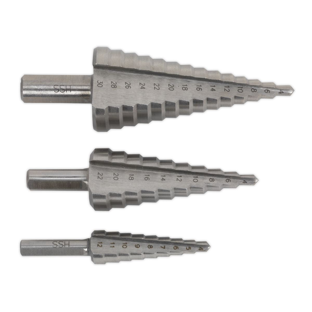 Sealey HSS 4341 Step Drill Bit Set 3pc Double Flute AK4746