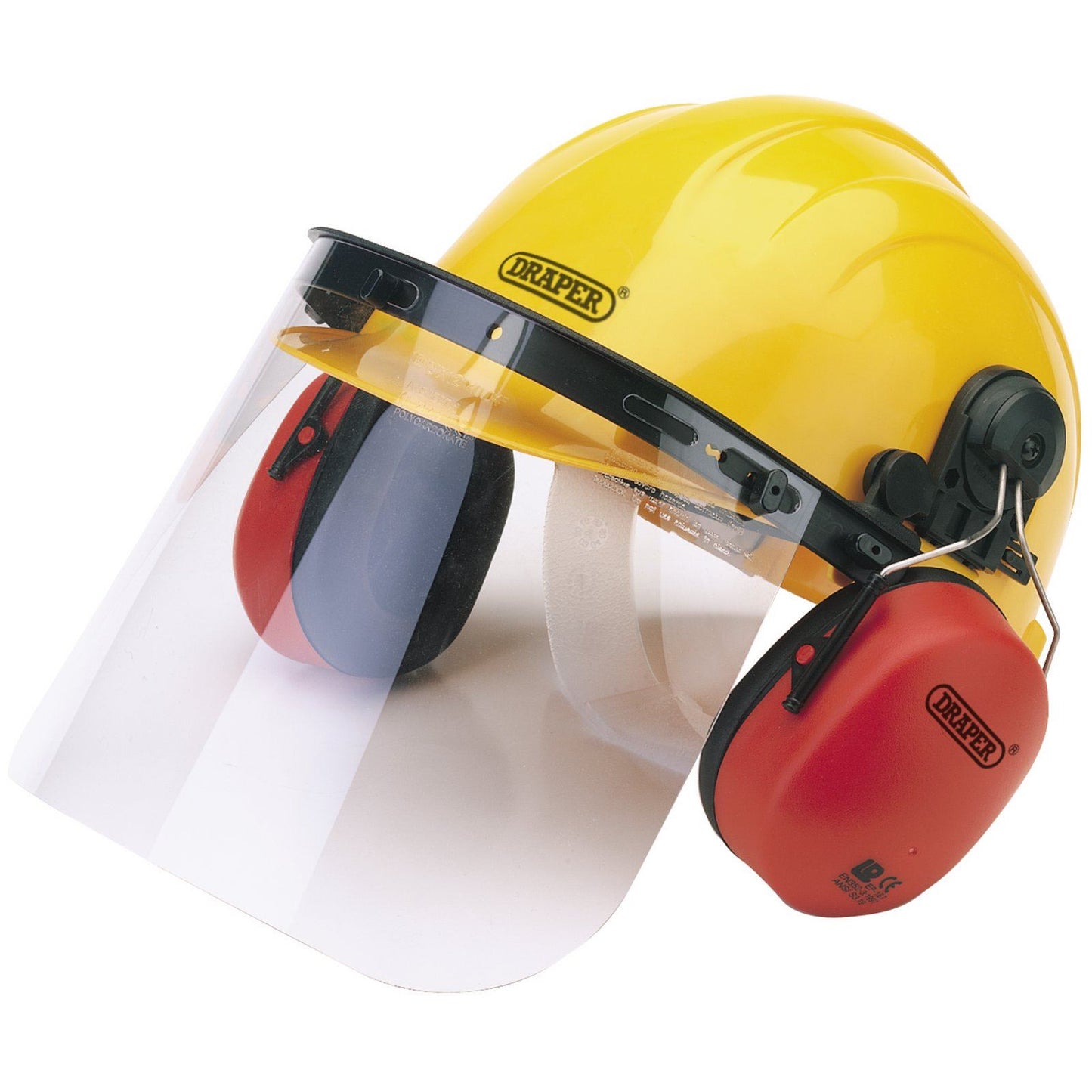 Draper 69933 Safety Helmet with Ear Defenders and Visor, Yellow