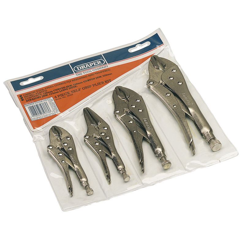 Draper 35373 4 Piece Self Grip Mole Grip Pliers Set Curved Jaw Straight Jaw Long