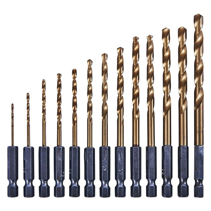 13 Piece 1/4" Titanium Coated Hss Drill Bit Set For Wood Or Metal Power Bit Set