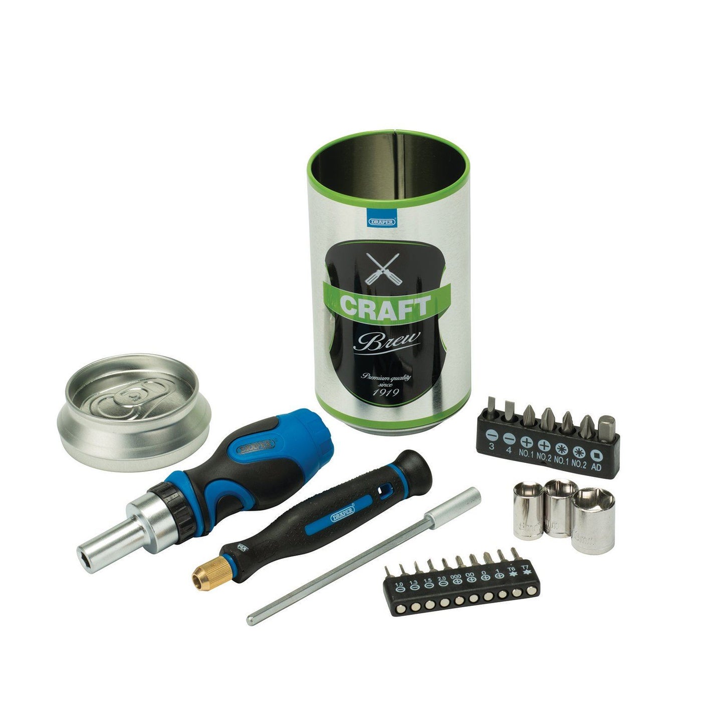 Xmas Gift/Stocking Filler For Him Stubby Ratchet Screwdriver & Bit Set Beer Can - 04775