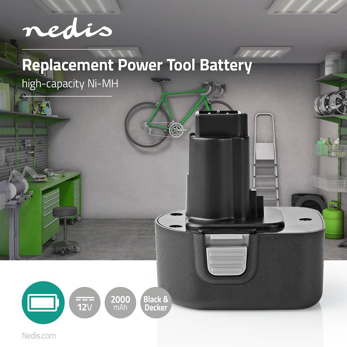 Nedis Power Tool Battery Ni-MH 12V 2Ah 24Wh Replacement for Black & Decker