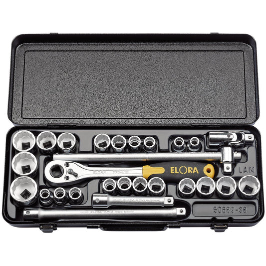 Draper 50650 28 Piece 1/2 Square Drive Elora Metric And Imperial Socket Set