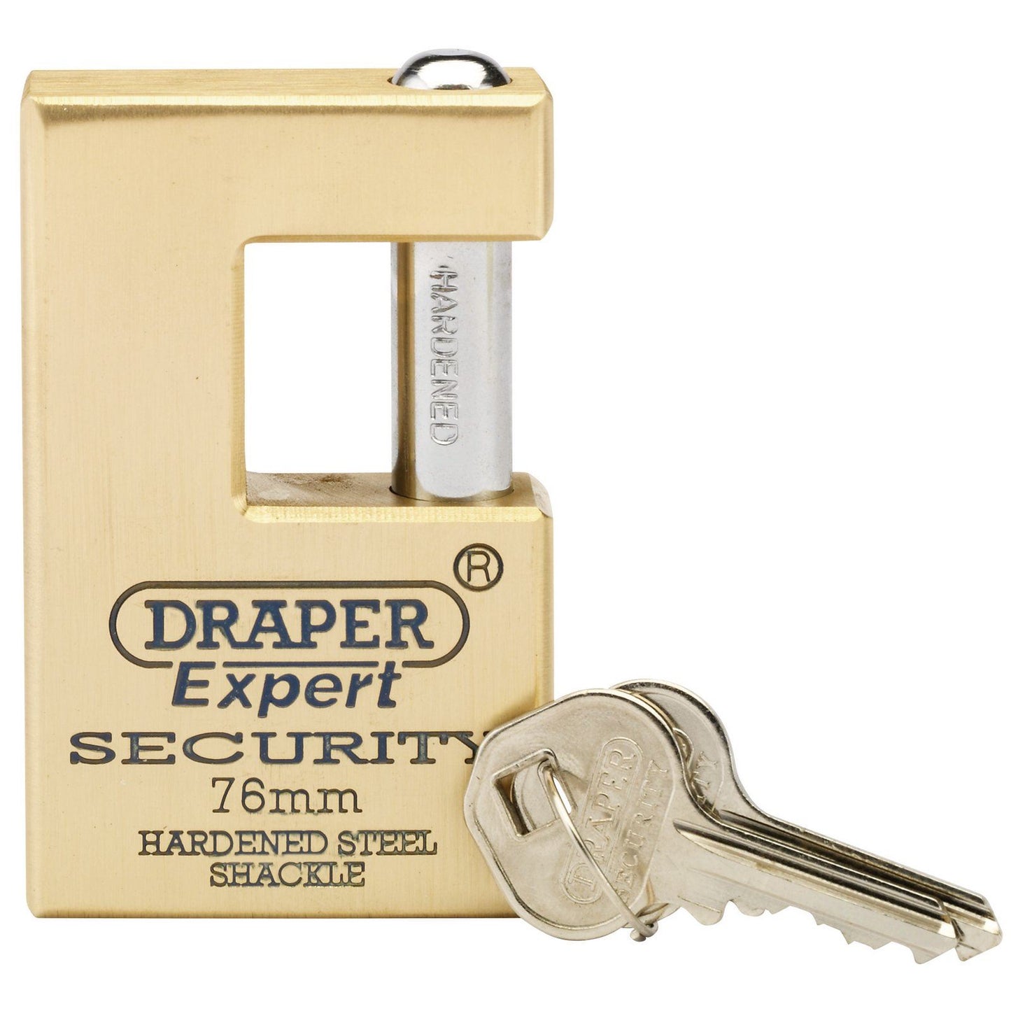 Draper Expert 76mm Quality Close Shackle Solid Brass Padlock and 2 Keys with Har - 64202