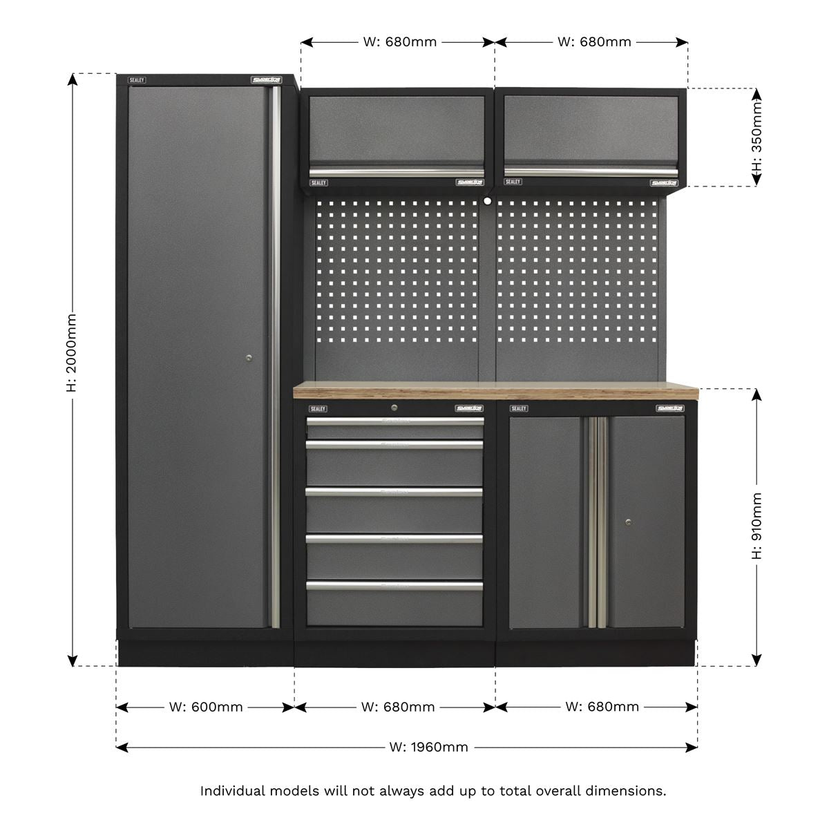 Sealey Superline Pro 2.0m Storage System - Wood Worktop APMSSTACK02W