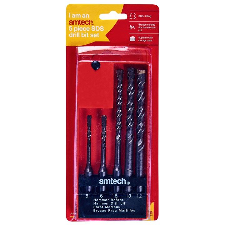 Amtech 5 Piece SDS Drill Bit Set 5-12mm Sizes+Storage Case