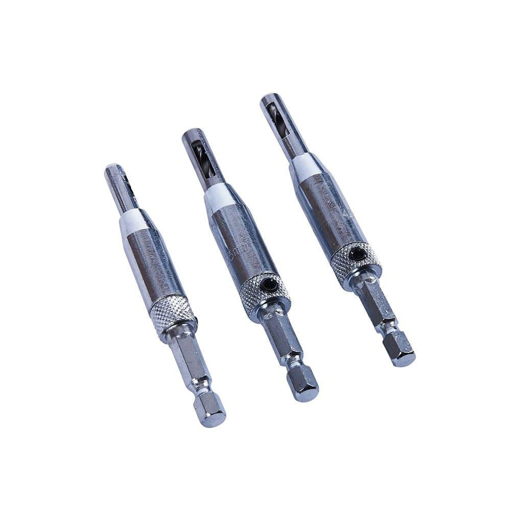 3 Piece Hinge Self Centering Drill Bit Set Pilot Holes Hss Hex Recess Shank - F2825