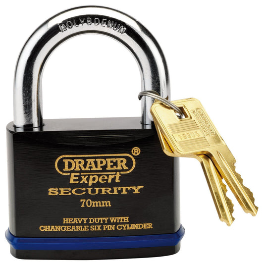 Draper 1x Expert 70mm Heavy Duty Padlock & 2 Keys Professional Tool 64195
