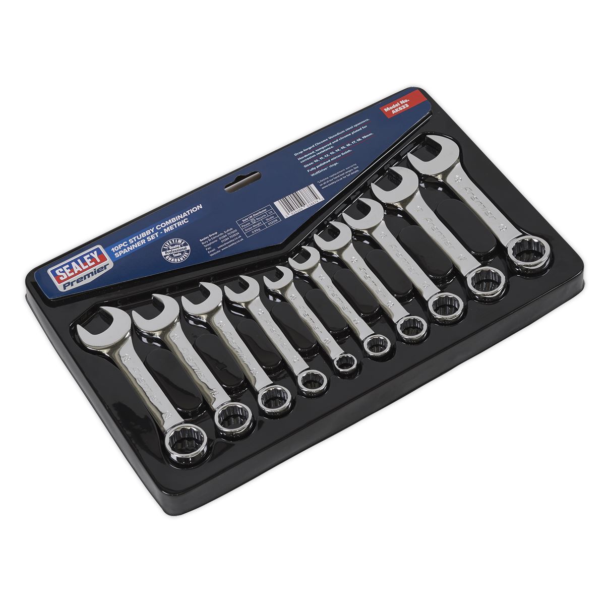 Sealey Combination Spanner Set 10pc Stubby Metric AK633