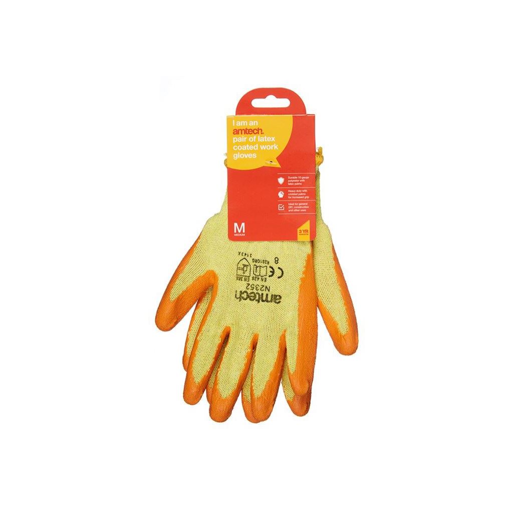 Amtech Latex Palm Coated Work Gloves Sizes M Size 8 Heavy Duty Ppe Diy - N2352