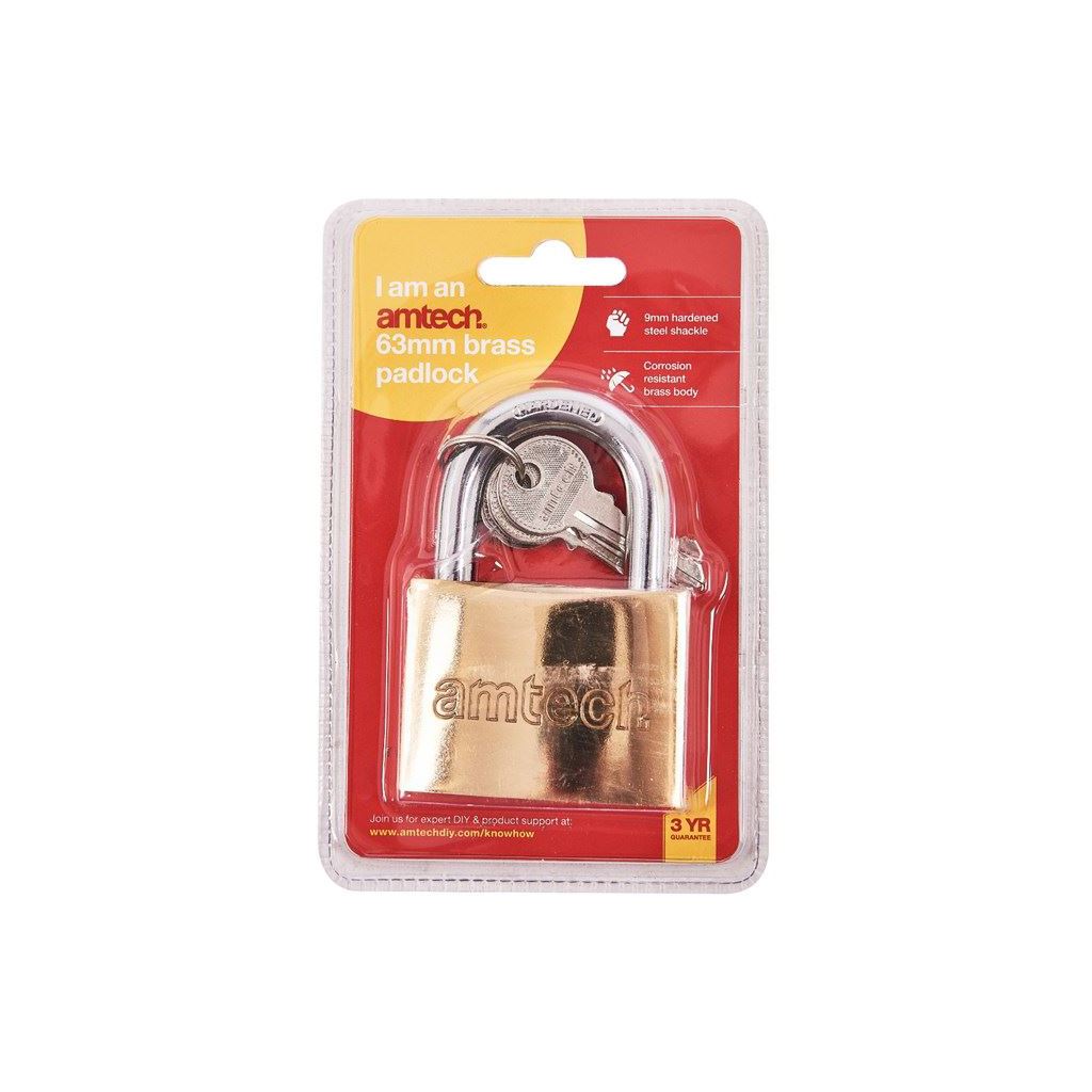 63mm Heavy Duty Brass Padlock 3 Keys Strong Durable Lock Locker Chest Shed Gate - T1400C