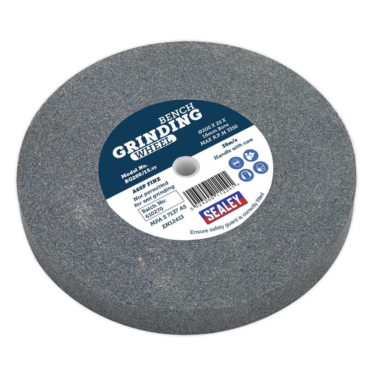 Sealey Grinding Stone 200 x 25mm 16mm Bore A60P Fine BG200/15