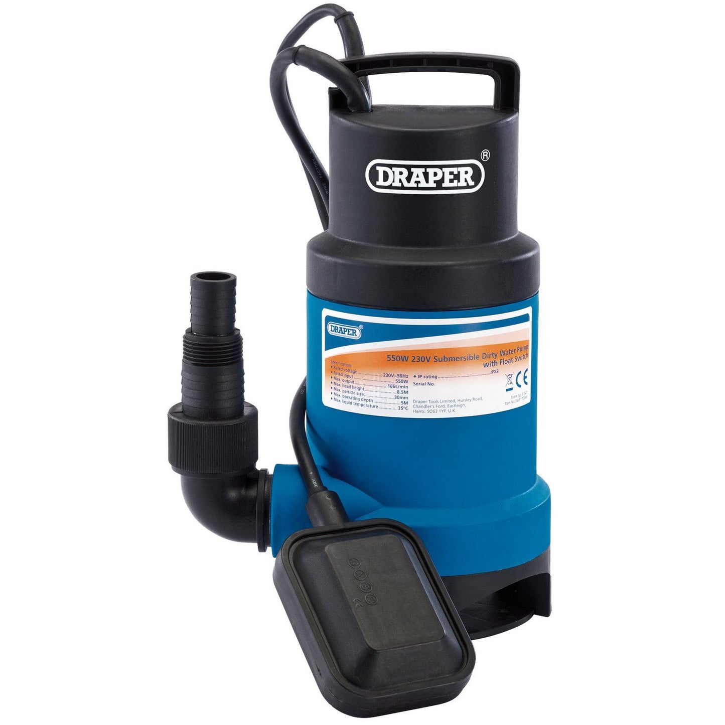 Draper Electric 550W Submersible Dirty/Clean Water Pump With Float Switch, 61621