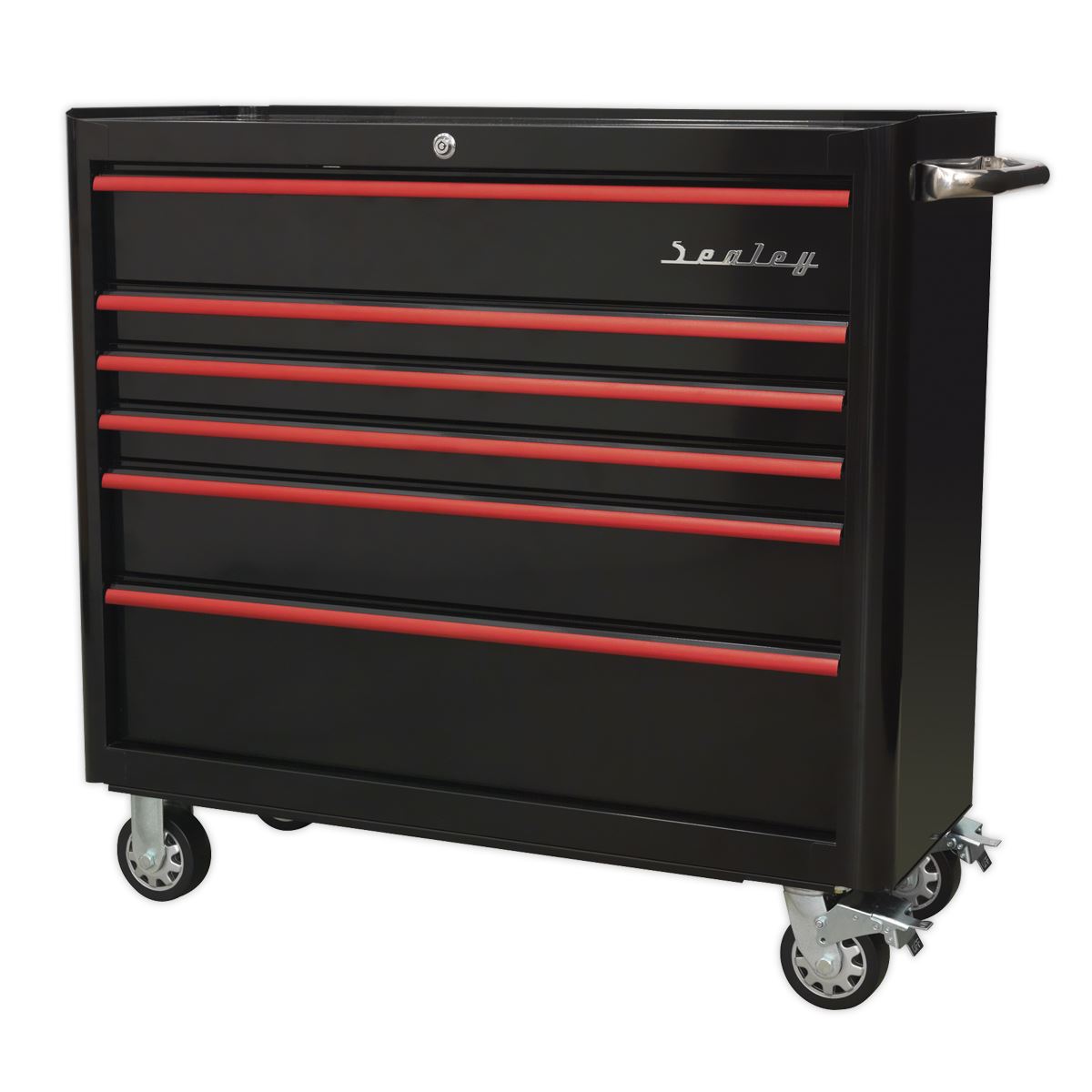 Sealey Rollcab 6 Drawer Retro Style -Black/Red Anodised Draw Pulls AP41206BR