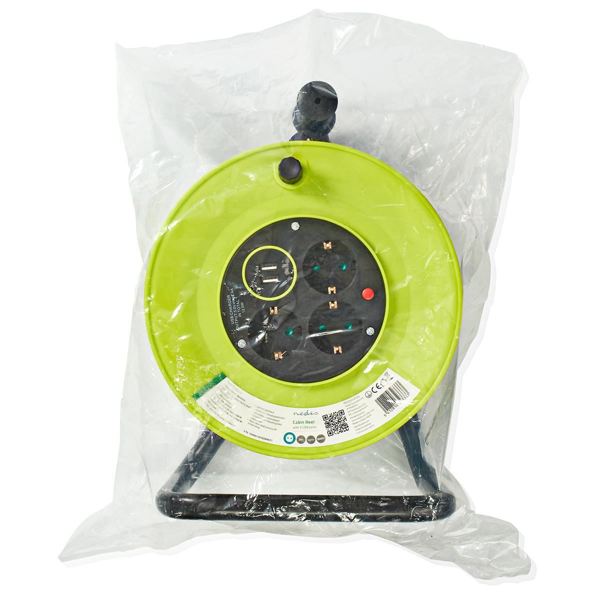 Nedis Cable Reel 25m 3x 1.5 mm² Thermal Cutoff Schuko & USB - PECCR25UFGN