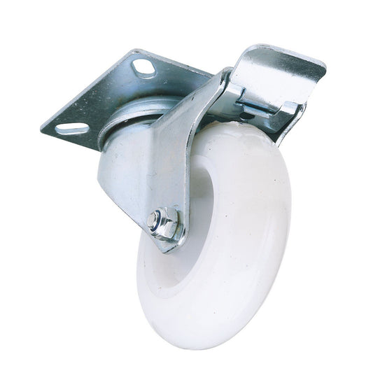 Draper 100mm Dia. Swivel Plate Fixing Nylon Wheel with Brake - S.W.L. 125Kg - 65504