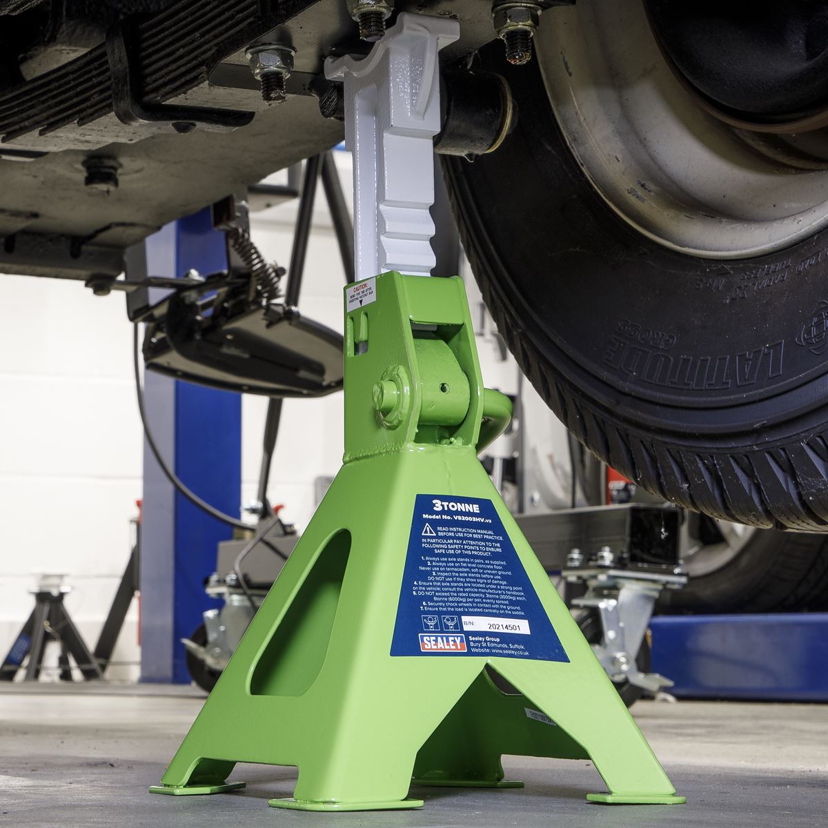 Axle Stands (Pair) 3tonne Capacity per Stand Ratchet Type Hi-Vis Green VS2003HV