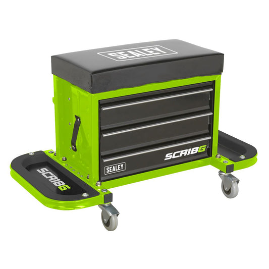 Sealey Mechanic's Utility Seat & Toolbox - Hi-Vis Green SCR18G