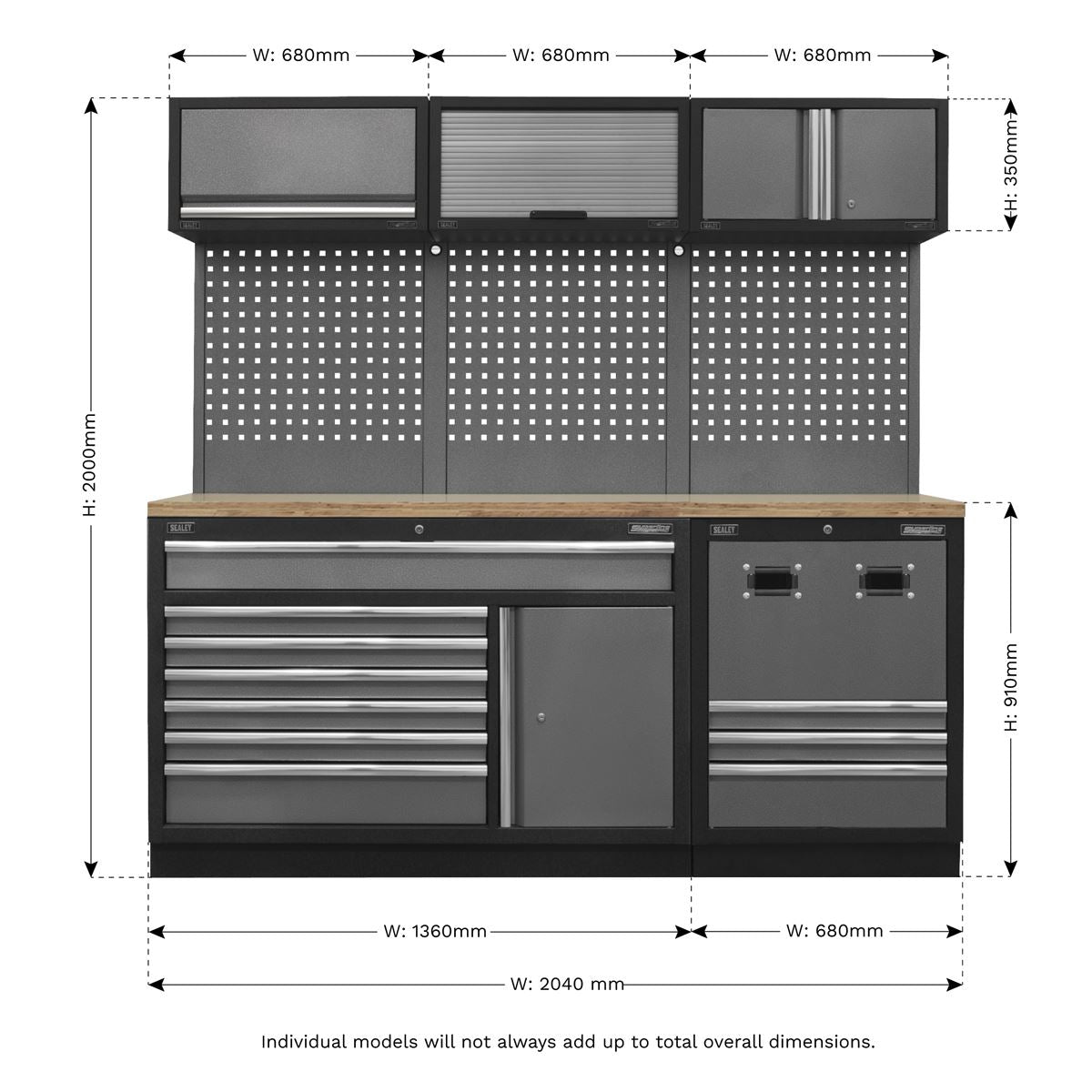 Sealey Modular Storage System Combo - Pressed Wood Worktop APMSSTACK14W