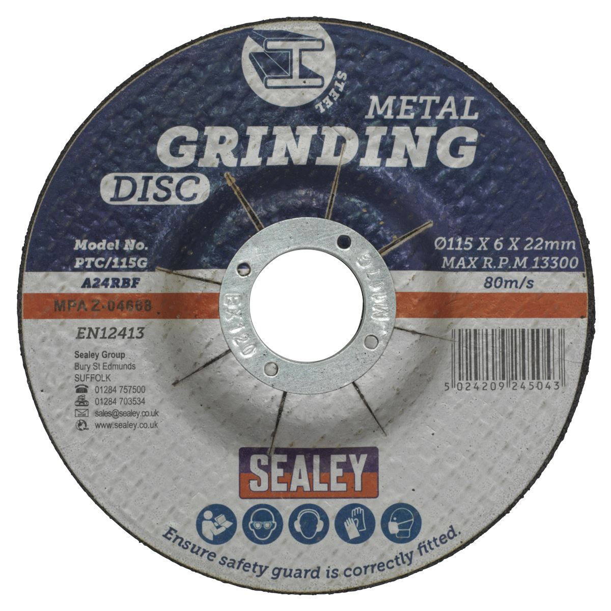 Sealey Grinding Disc 115 x 6mm 22mm Bore - Pack of 12 PTC115G12