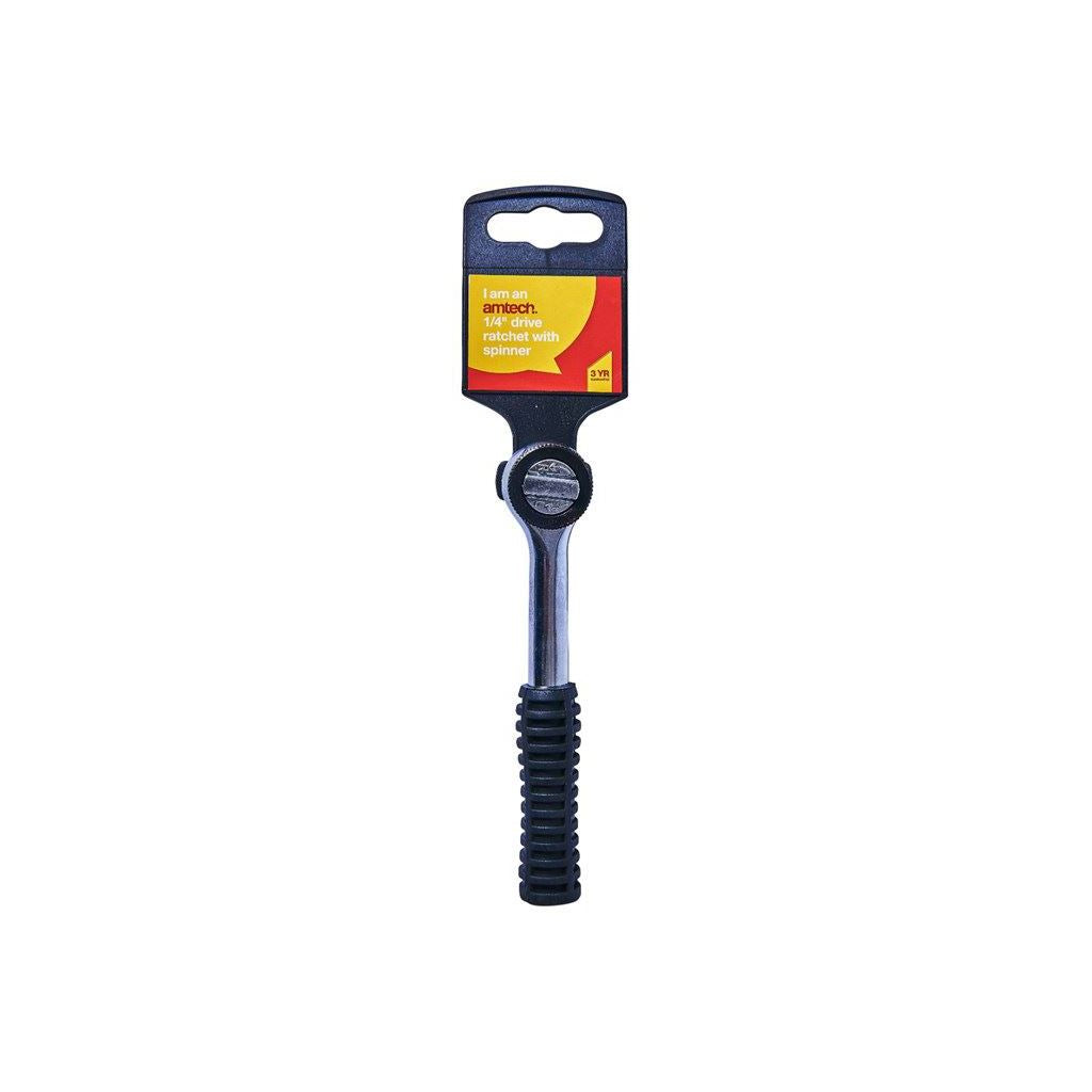 Amtech 1/4" Drive Ratchet Spanner 1/4" Socket Spanner Rubber Grip Handle - I2440