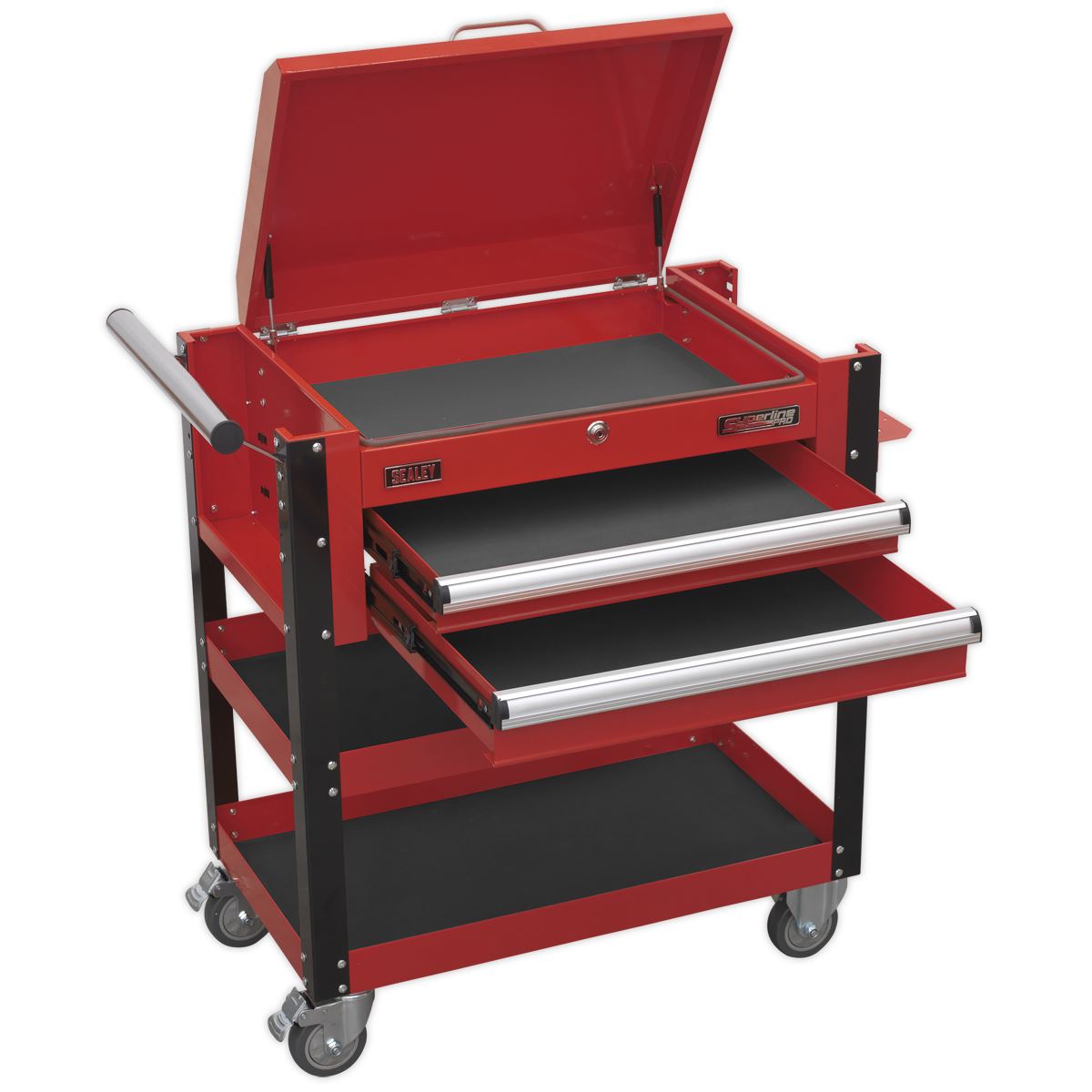 Sealey HD Mobile Tool & Parts Trolley 2 Drawer & Locking Top - Red AP760M