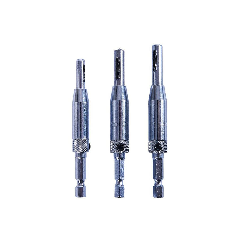 3 Piece Hinge Self Centering Drill Bit Set Pilot Holes Hss Hex Recess Shank - F2825