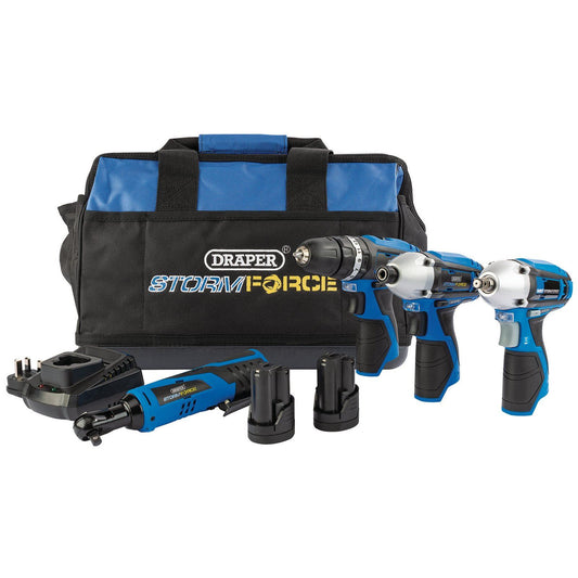 Draper Storm Force 10.8V Power 4 piece Kit 2x1.5Ah Battery Charger + Bag - 93446