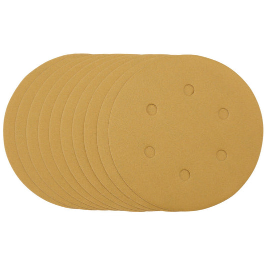 Draper Gold Sanding Discs with Hook & Loop, 150mm, 320 Grit (Pack of 10) - 64265