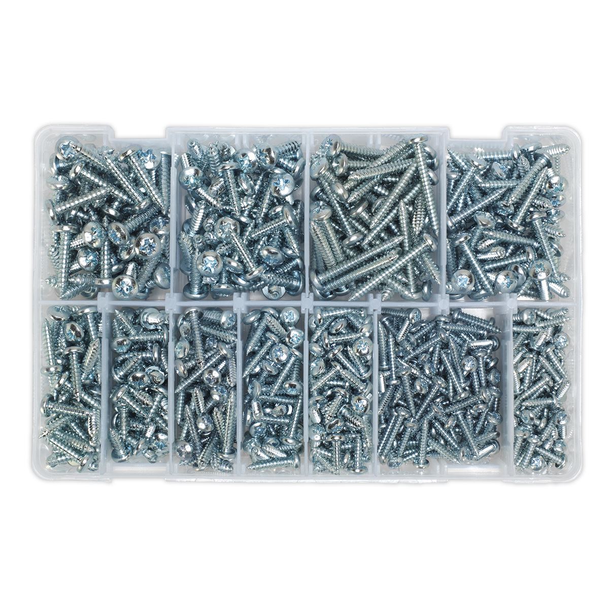 Sealey Self Tapping Screw Assortment 700pc Pan Head Pozi Zinc AB063STPH