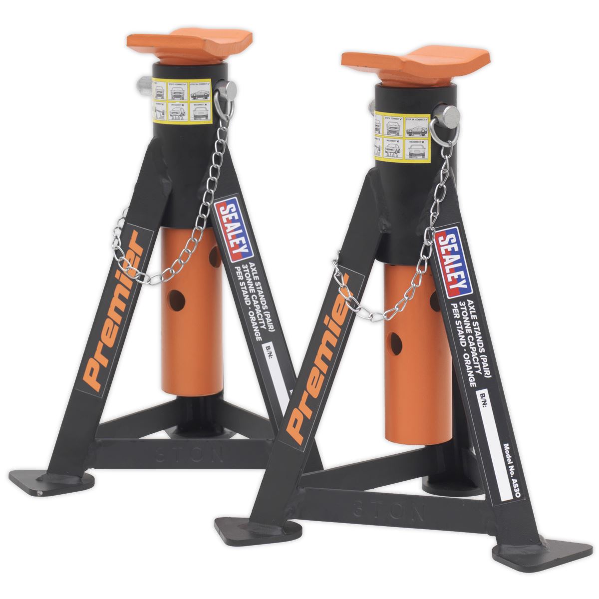 Sealey Axle Stands (Pair) 3 tonne Capacity per Stand Orange AS3O