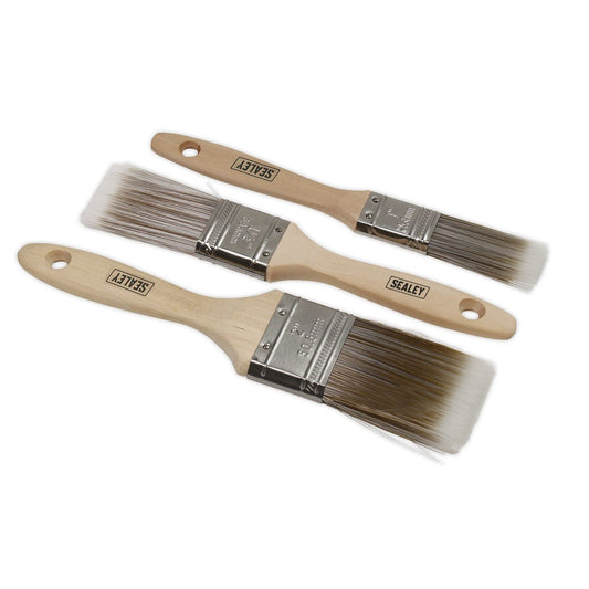 Sealey Wooden Handle Paint Brush Set 3pc SPBS3W