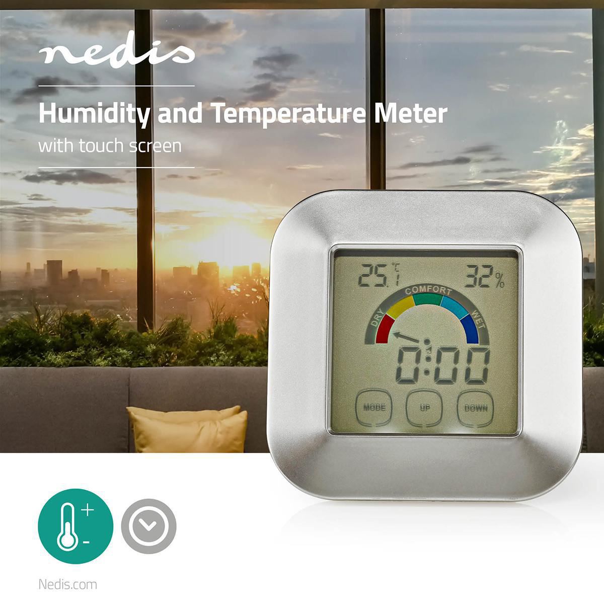 Nedis Hygrometer Temperature Meter Time Touch Screen KATR105SI