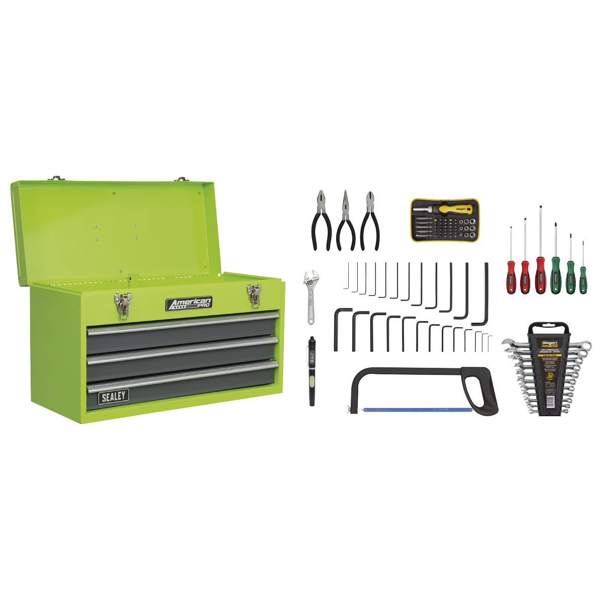 Sealey Portable Tool Chest 3 Drawer - Hi-Vis & 93pc Tool Kit AP9243BBHVCOM