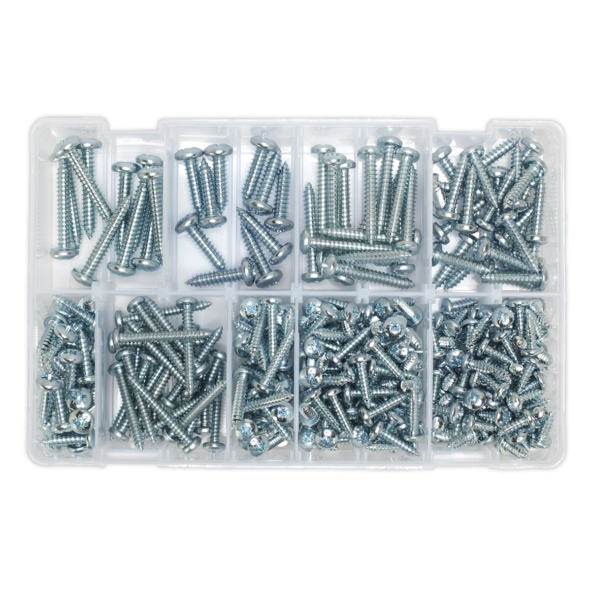 Sealey Self Tapping Screw Assortment 305pc Pan Head Pozi Zinc AB064STPP