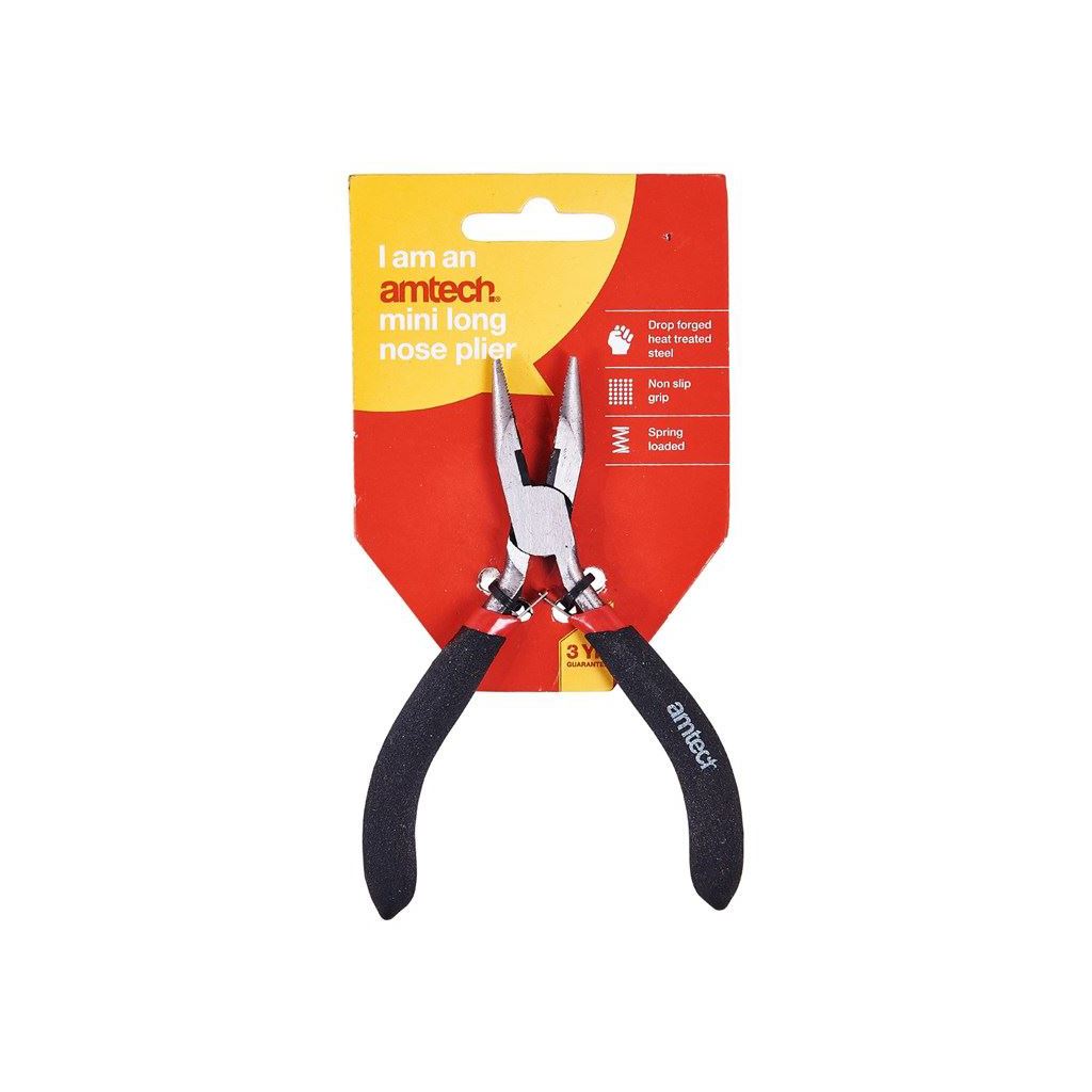 Amtech Mini Long Nose Pliers Precision Nonslip Matt Grip Spring Release Steel - B3186