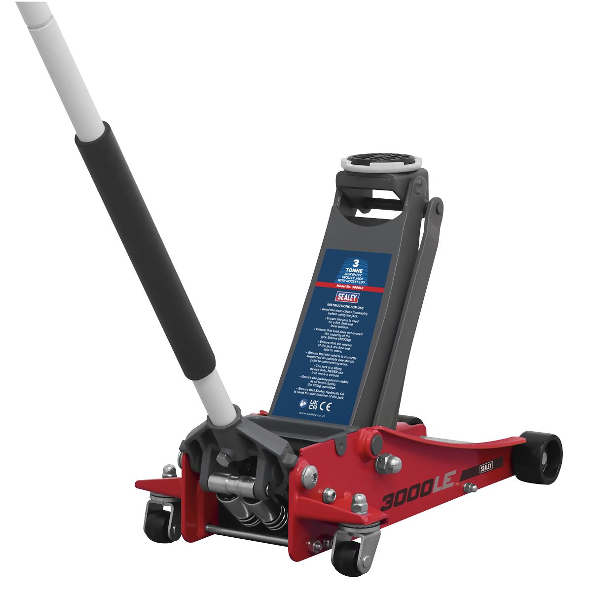 Sealey Trolley Jack 3 tonne Low Entry Rocket Lift Red 3000LE